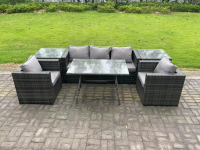 Fimous 5 Seater Rattan Outdoor Furniture Garden Dining Set With Oblong Dining Table 2 Armchairs 2 Side Tables - image 1