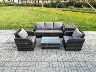 Fimous Outdoor Rattan Garden Furniture Set Patio Lounge Sofa Set With Reclining Chair Rectangular Coffee Table Side Table - image 1