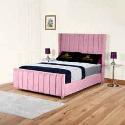 UKBEDFURNITURE Empire Wingback Pink Plush Valvet Upholstered Gas Lift Ottoman Storage Bed -  With 48 Inch Headboard - thumbnail 1