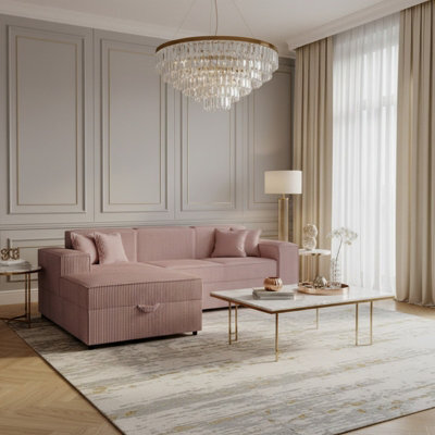Santos L Corner Sofa Bed For Living Room Chipboard Frame Polyurethane Foam Wave Springs 253X166X79 Cm Pink Left - image 1