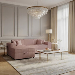 Santos L Corner Sofa Bed For Living Room Chipboard Frame Polyurethane Foam Wave Springs 253X166X79 Cm Pink Left - thumbnail 1