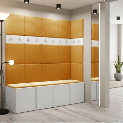 Orion Ii Hallway Set White Shoe Cabinet Hangers Yellow Panels - image 1