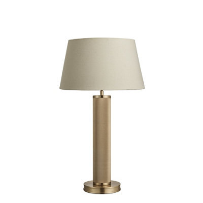 Industville Knurled Pillar Table Lamp, Brass Base, Empire Cotton Lampshade - image 1