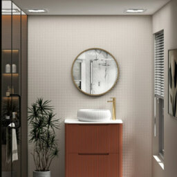 Royal Bathrooms Elmore 600 X 600mm Wall Mounted Bathroom Mirror Round Brushed Brass Aluminium Framed Non-Led Minimalist Design - thumbnail 4