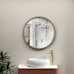 Royal Bathrooms Elmore 600 X 600mm Wall Mounted Bathroom Mirror Round Brushed Brass Aluminium Framed Non-Led Minimalist Design
