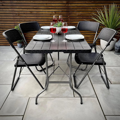 Dt-Garden Gear 4 Person Folding Dining Set Rattan Effect Table & 4 Chairs - image 1