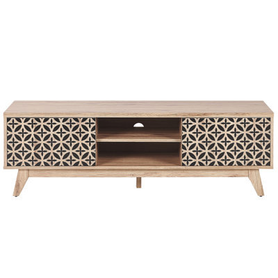 Wyld and Coco Sablon Tv Stand - Light Brown Laminated Mdf, Ornamented Doors, Cable Management, W140 X D40 X H45Cm - image 1