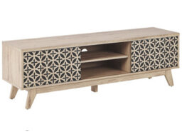 Wyld and Coco Sablon Tv Stand - Light Brown Laminated Mdf, Ornamented Doors, Cable Management, W140 X D40 X H45Cm - thumbnail 3