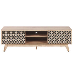 Wyld and Coco Sablon Tv Stand - Light Brown Laminated Mdf, Ornamented Doors, Cable Management, W140 X D40 X H45Cm - thumbnail 1