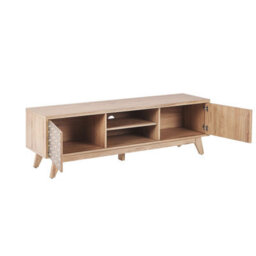 Wyld and Coco Sablon Tv Stand - Light Brown Laminated Mdf, Ornamented Doors, Cable Management, W140 X D40 X H45Cm - thumbnail 4