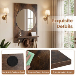 Costway Wooden Wall-Mounted Mirror With Wall Brackets & Expansion Screws For Entryway - thumbnail 8