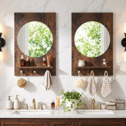 Costway Wooden Wall-Mounted Mirror With Wall Brackets & Expansion Screws For Entryway - thumbnail 5