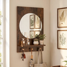 Costway Wooden Wall-Mounted Mirror With Wall Brackets & Expansion Screws For Entryway - thumbnail 3
