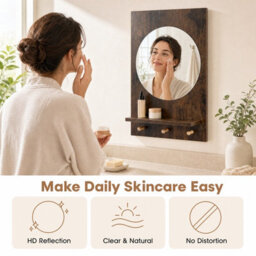 Costway Wooden Wall-Mounted Mirror With Wall Brackets & Expansion Screws For Entryway - thumbnail 7