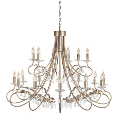 Elegant 18-Bulb Chandelier Pendant Light In Silver And Gold Finish With E14 Led Bulbs
