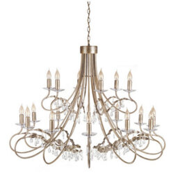 Elegant 18-Bulb Chandelier Pendant Light In Silver And Gold Finish With E14 Led Bulbs