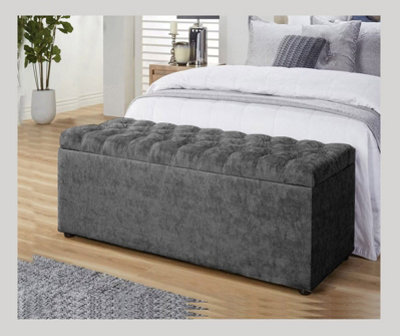 90Cm Chesterfield Ottoman Storage Box -Upholstered Blanket Box - Dark Grey Naple Ottoman Bench - image 1