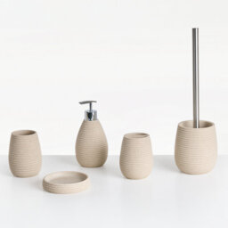 Beliani 5-Piece Bathroom Accessories Set Quila Light Beige - thumbnail 1