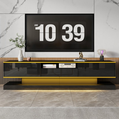 Matteo Modern Black High-Gloss Tv Unit With Colour-Changing Led Lights & 3 Storage Drawers - 180Cm Particle Board - image 1