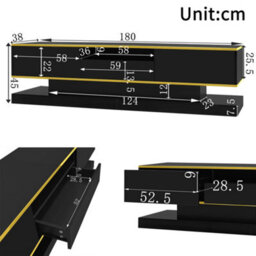 Matteo Modern Black High-Gloss Tv Unit With Colour-Changing Led Lights & 3 Storage Drawers - 180Cm Particle Board - thumbnail 6