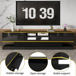 Matteo Modern Black High-Gloss Tv Unit With Colour-Changing Led Lights & 3 Storage Drawers - 180Cm Particle Board - thumbnail 4