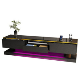Matteo Modern Black High-Gloss Tv Unit With Colour-Changing Led Lights & 3 Storage Drawers - 180Cm Particle Board - thumbnail 2