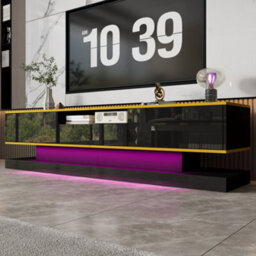 Matteo Modern Black High-Gloss Tv Unit With Colour-Changing Led Lights & 3 Storage Drawers - 180Cm Particle Board - thumbnail 3