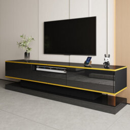 Matteo Modern Black High-Gloss Tv Unit With Colour-Changing Led Lights & 3 Storage Drawers - 180Cm Particle Board - thumbnail 9