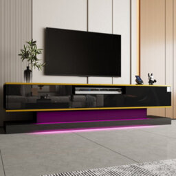 Matteo Modern Black High-Gloss Tv Unit With Colour-Changing Led Lights & 3 Storage Drawers - 180Cm Particle Board - thumbnail 8
