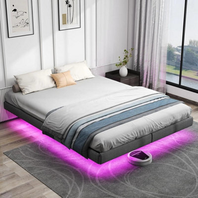Noise-Free Metal Floating Bed Frame With Adjustable Led Lights - image 1