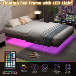 Noise-Free Metal Floating Bed Frame With Adjustable Led Lights - thumbnail 3