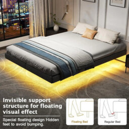 Noise-Free Metal Floating Bed Frame With Adjustable Led Lights - thumbnail 4