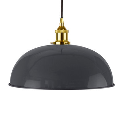 Slate Grey Worcester Painted Dome Pendant Light With Gold Lamp Holder And Black Round Cable - Se Home - image 1