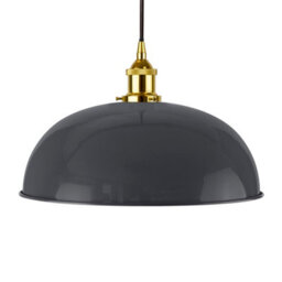 Slate Grey Worcester Painted Dome Pendant Light With Gold Lamp Holder And Black Round Cable - Se Home