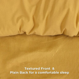 MHG Living Chunky Waffle Duvet Cover Set - Polycotton Blend, Button Fastening - (Superking, Mustard) - thumbnail 6