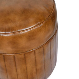 Elm Home And Garden 100% Real Genuine Leather Round Pommel Footstool Ottoman Tan Brown - thumbnail 2