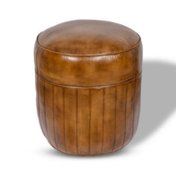 Elm Home And Garden 100% Real Genuine Leather Round Pommel Footstool Ottoman Tan Brown