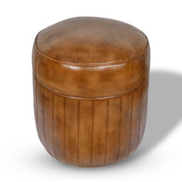 Elm Home And Garden 100% Real Genuine Leather Round Pommel Footstool Ottoman Tan Brown - thumbnail 3