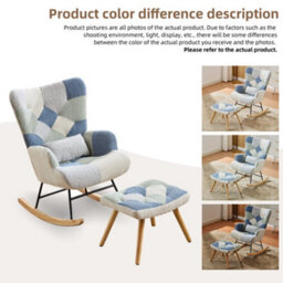 Matteo Boucle Rocking Chair & Footstool Set With Solid Wood Legs - Multi-Coloured - thumbnail 4