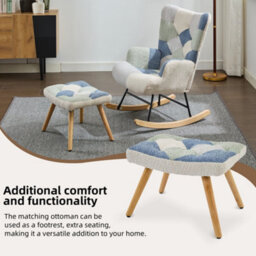 Matteo Boucle Rocking Chair & Footstool Set With Solid Wood Legs - Multi-Coloured - thumbnail 2