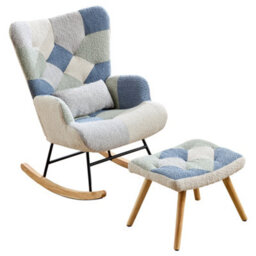 Matteo Boucle Rocking Chair & Footstool Set With Solid Wood Legs - Multi-Coloured - thumbnail 8