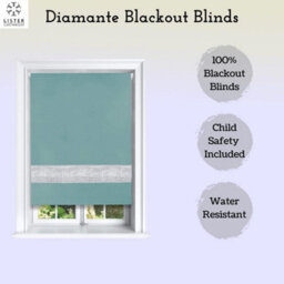 Lister Cartwright Diamante Roller Blinds For Windows - 60 X 165 Cm - Easy To Fit Child Safety Included - Duck Egg - thumbnail 5