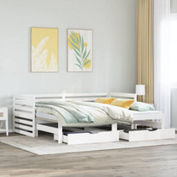 Berkfield Daybed With Drawers Without Mattress White 90X200 Cm Solid Wood - thumbnail 1