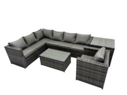 Fimous Outdoor Rattan Rectangular Coffee Table Corner Sofa Sets Garden Furniture Set With Side Table Dark Grey Mixed - thumbnail 1