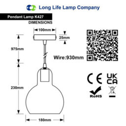 Long Life Lamps Company Modern Retro Ceiling Brass Pendant Light Transparent Globe Glass Lamp Shade K427 - thumbnail 2