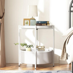 Huhote Stylish Round Side Table With 2 Tiers And Fabric Basket For Small Spaces - thumbnail 4
