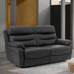 Fletcher Dark Grey Leather Power Reclining Large 2 Seater Sofa With Power Headrests, Usb Charging & Pocket Sprung Seats - thumbnail 1