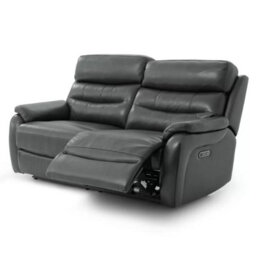 Fletcher Dark Grey Leather Power Reclining Large 2 Seater Sofa With Power Headrests, Usb Charging & Pocket Sprung Seats - thumbnail 4