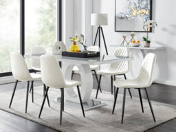 Furniturebox Giovani Rectangular 6 Seat White High Gloss Unique Halo Dining Table Grey Glass Top 6 White Faux Leather Black Leg Corona Chairs - thumbnail 1
