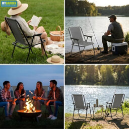 My Garden Outdoor Living My Garden Folding Chair Set Of 2 Fold Up Deck Chairs Heavy Duty 600D Polyester Fabric Easy To Carry Camping Chair Grey - thumbnail 9
